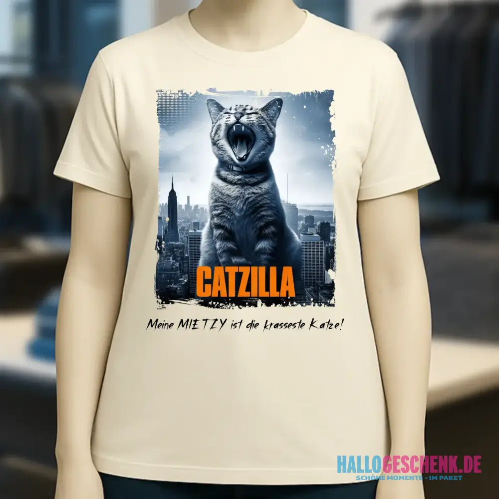 Catzilla • Katze • Ladies Premium T-Shirt XS-2XL aus Bio-Baumwolle für Damen • Exklusivdesign • personalisiert