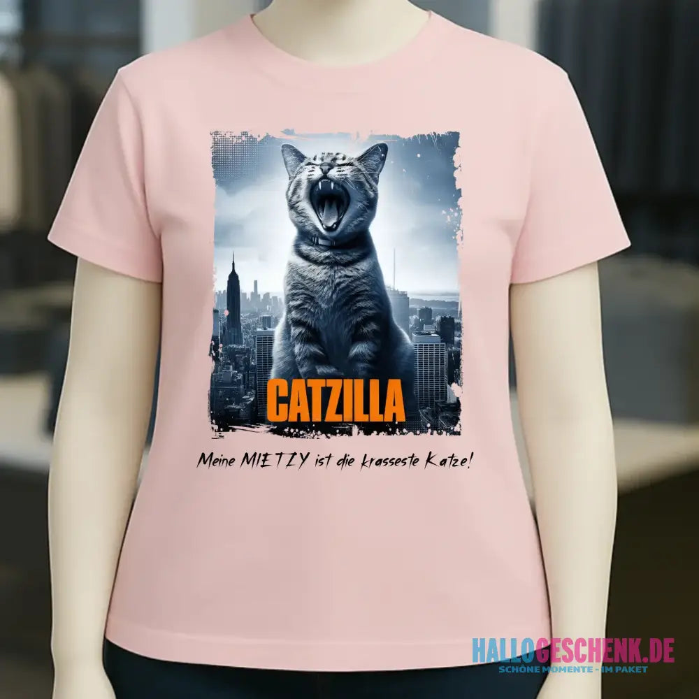 Catzilla • Katze • Ladies Premium T-Shirt XS-2XL aus Bio-Baumwolle für Damen • Exklusivdesign • personalisiert