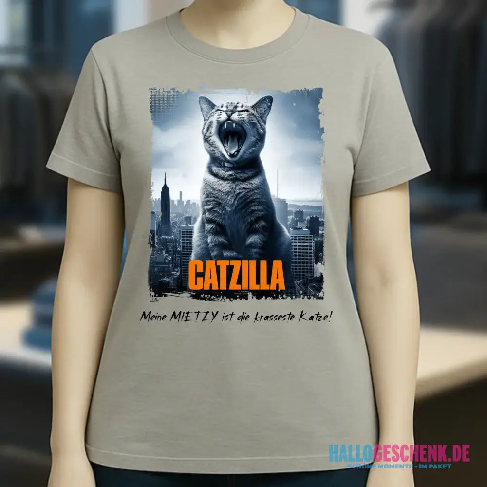 Catzilla • Katze • Ladies Premium T-Shirt XS-2XL aus Bio-Baumwolle für Damen • Exklusivdesign • personalisiert