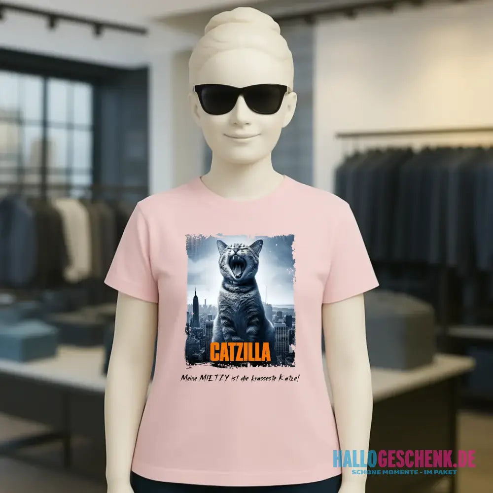 Catzilla • Katze • Ladies Premium T-Shirt XS-2XL aus Bio-Baumwolle für Damen • Exklusivdesign • personalisiert