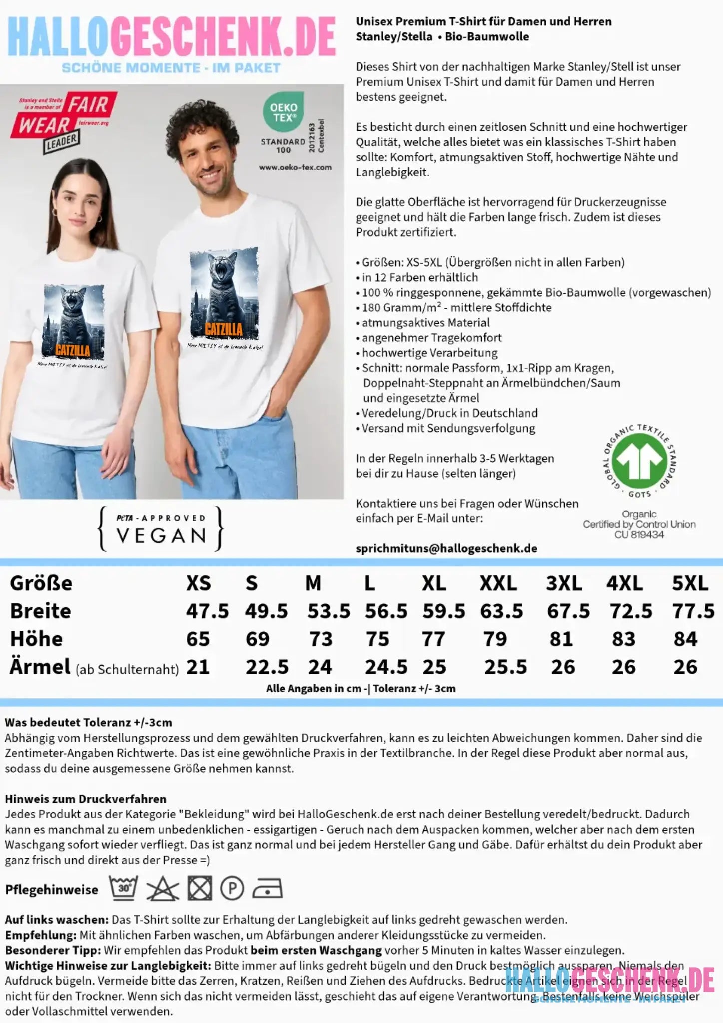 Catzilla • Katze • Unisex Premium T-Shirt XS-5XL aus Bio-Baumwolle für Damen & Herren • Exklusivdesign • personalisiert