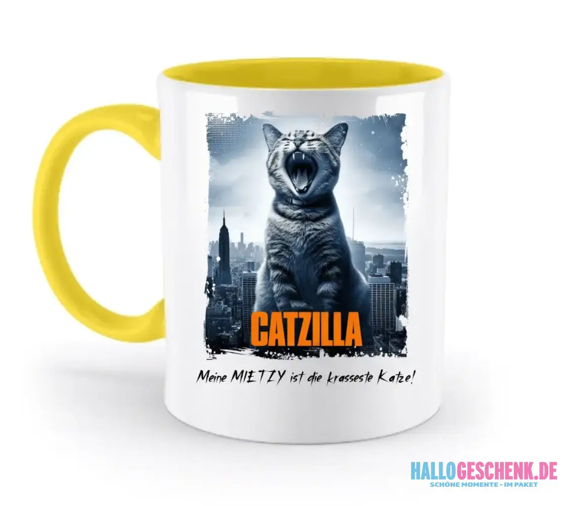 Catzilla • Katze • zweifarbige Tasse • Exklusivdesign • personalisiert