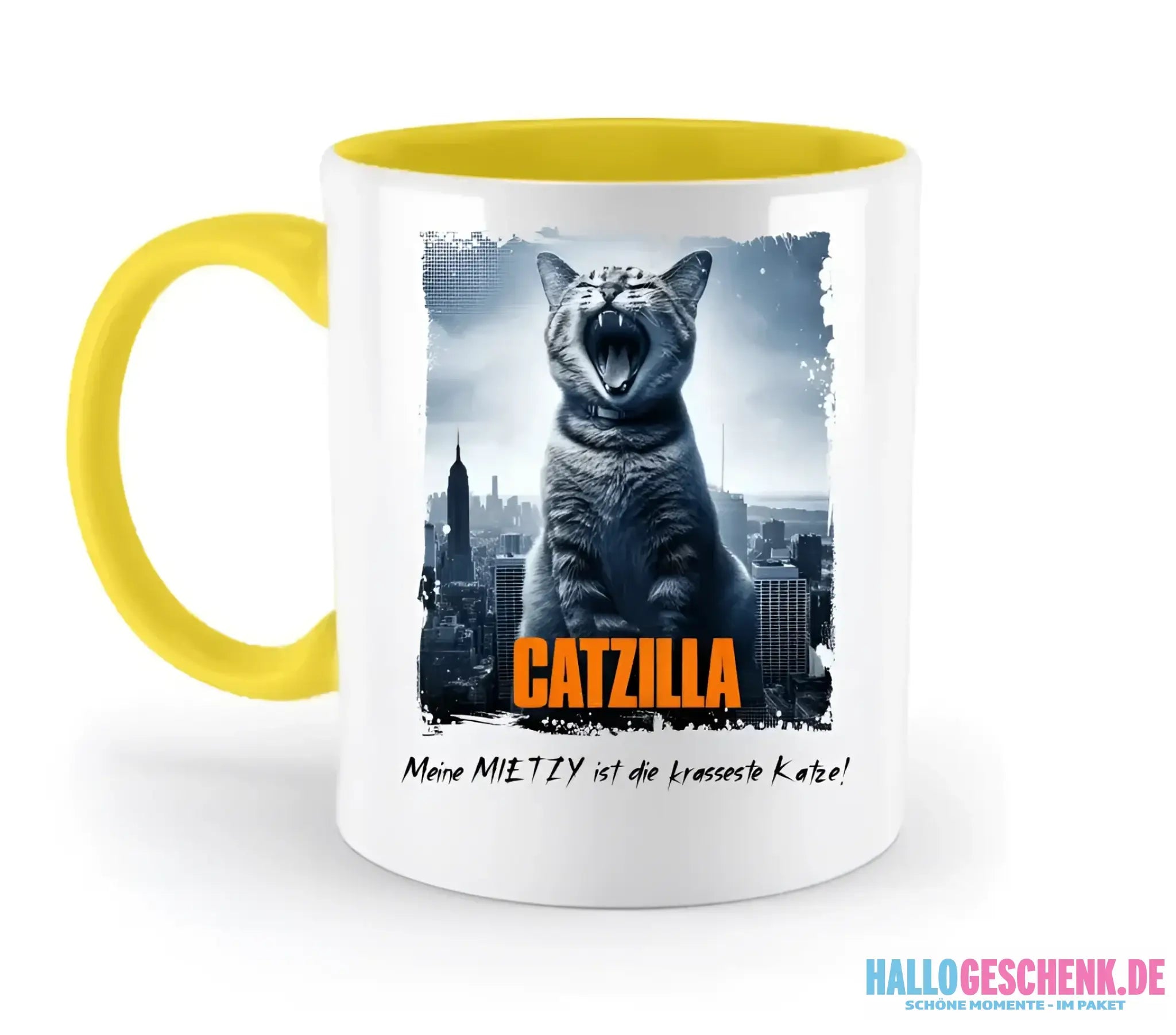 Catzilla • Katze • zweifarbige Tasse • Exklusivdesign • personalisiert