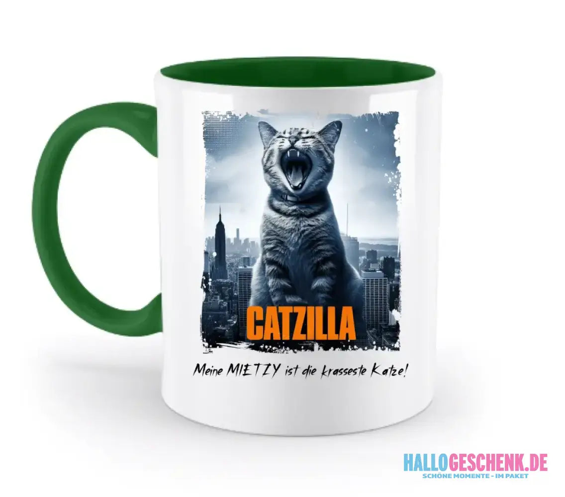 Catzilla • Katze • zweifarbige Tasse • Exklusivdesign • personalisiert