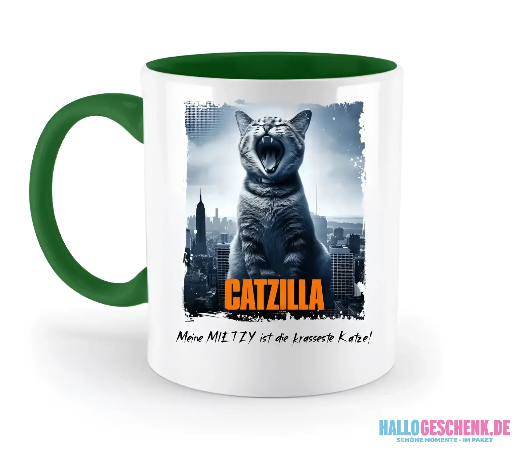 Catzilla • Katze • zweifarbige Tasse • Exklusivdesign • personalisiert