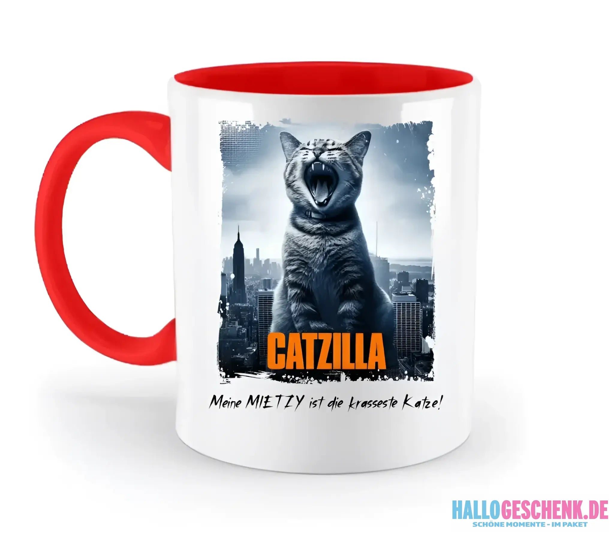 Catzilla • Katze • zweifarbige Tasse • Exklusivdesign • personalisiert