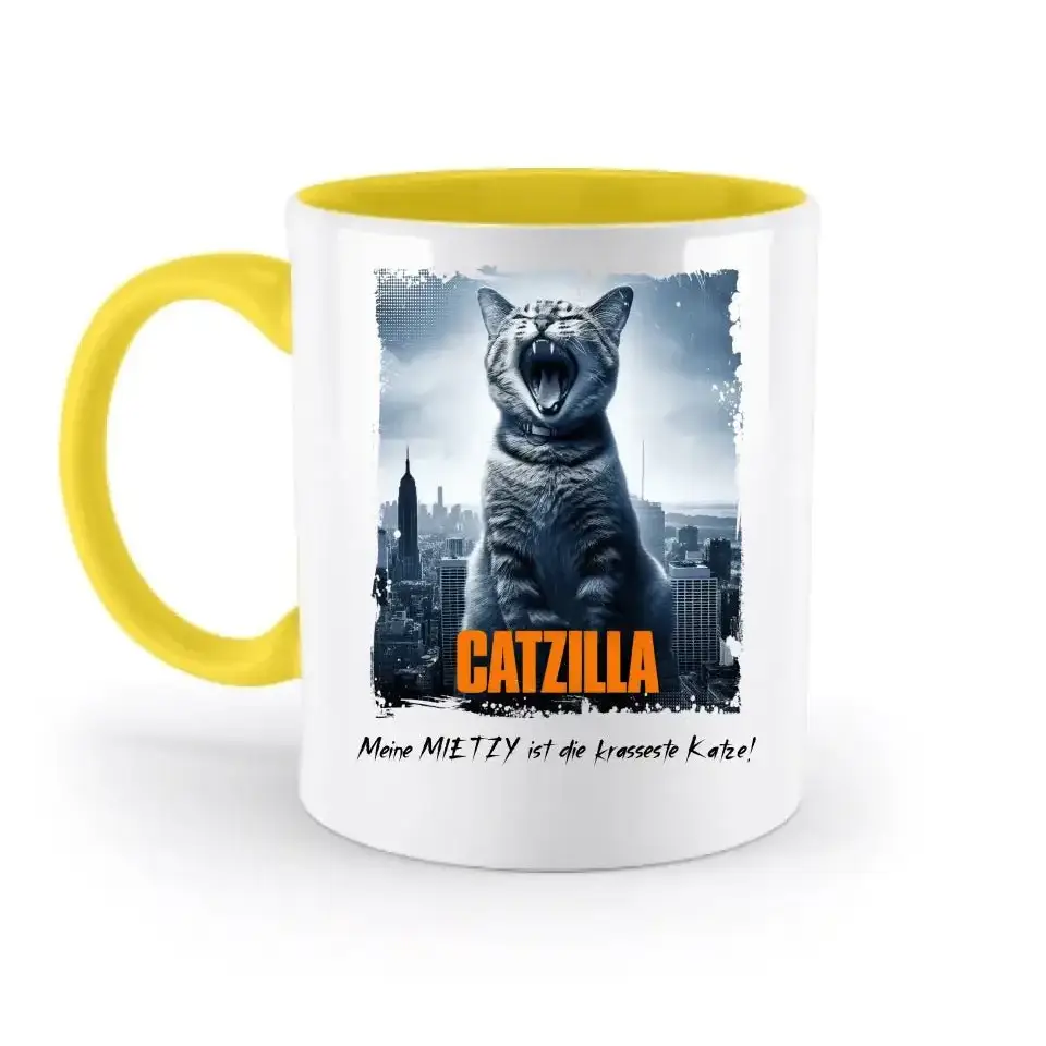 Catzilla • Katze • zweifarbige Tasse • Exklusivdesign • personalisiert