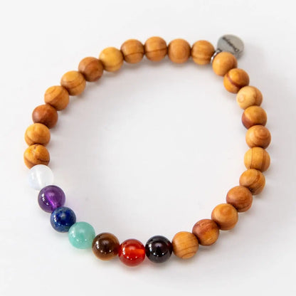 Chakra Armband: 7 echte Edelsteine & Sandelholz - M