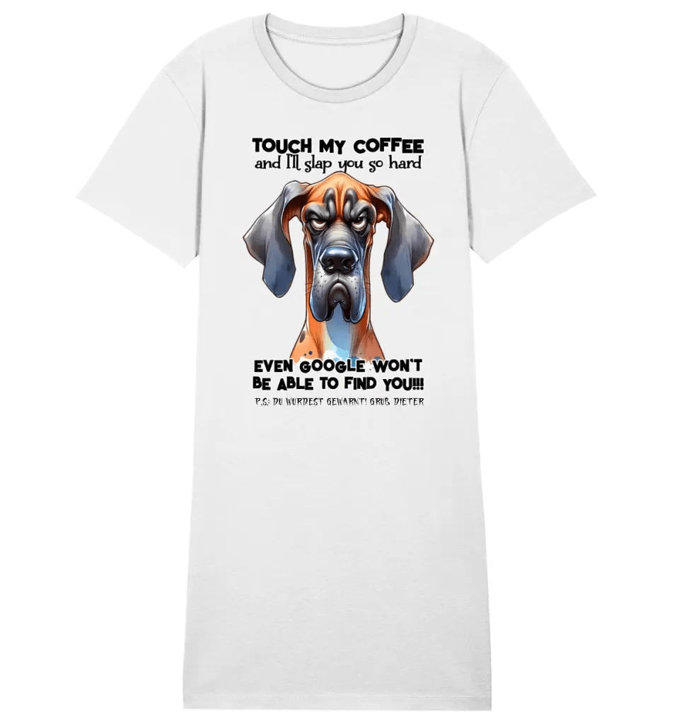 Coffee - Dog • Kaffee • Hund • 4 Versionen • Ladies Premium T-Shirt Kleid aus Bio - Baumwolle S - 2XL • Exklusivdesign • personalisiert von HalloGeschenk.de