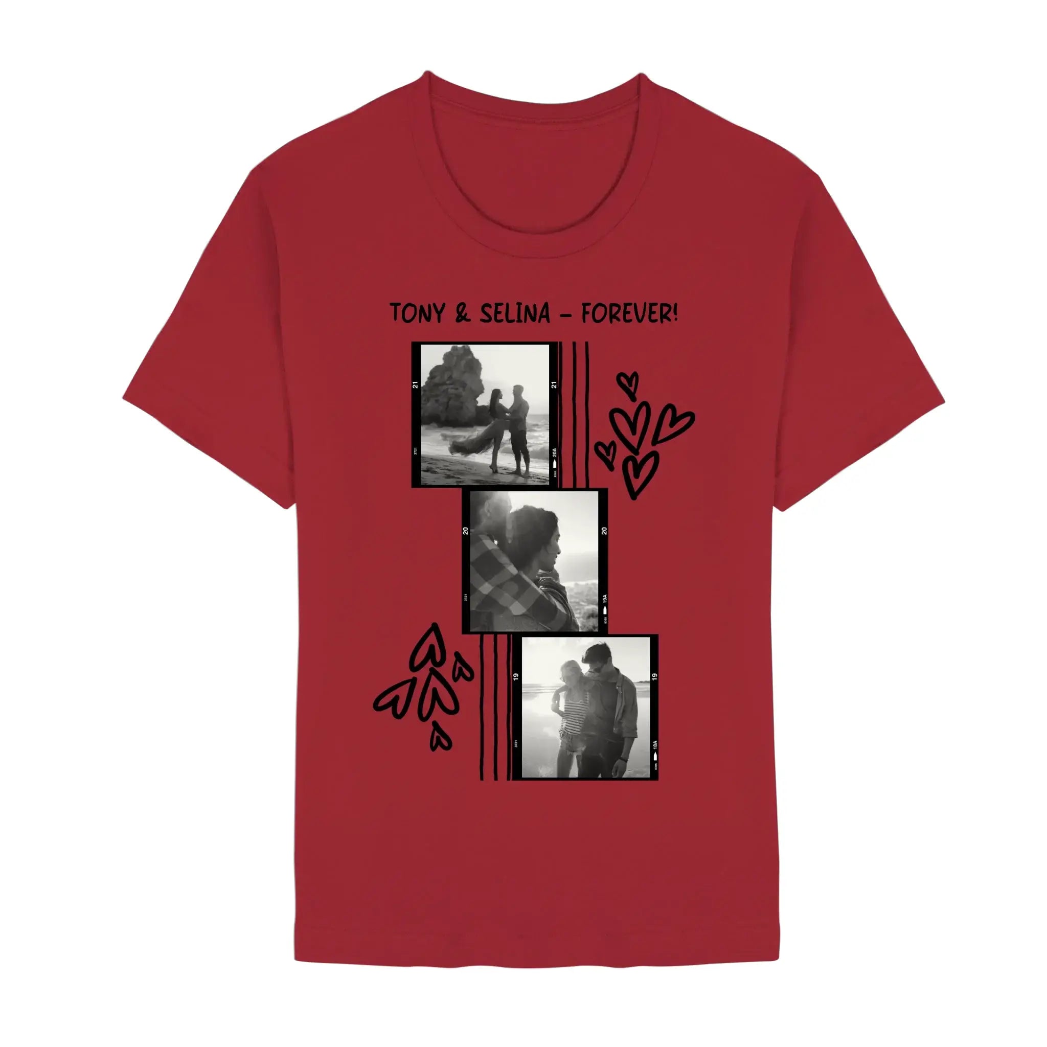Create Your Own Photo Design 1 • 4er Foto-Collage – Personalized Unisex T-Shirt | Bella + Canvas 3001 - Staple | Red