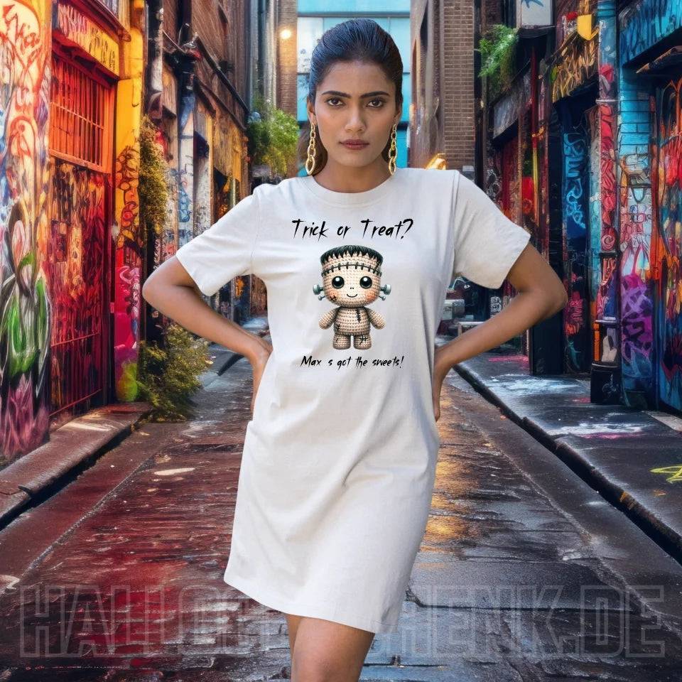 Cute Halloween • Wähle aus 20 Designs + Text • Ladies Premium T-Shirt Kleid aus Bio-Baumwolle S-2XL • Exklusivdesign • personalisiert