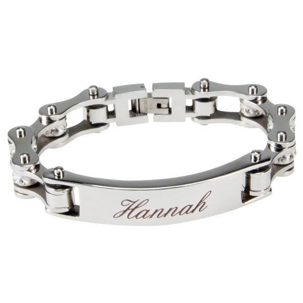 Damen: Armband ’Biker-Kette’ (Silber) mit Wunschtext (personalisierbare Geschenkideen) - personalisierbarer Schmuck