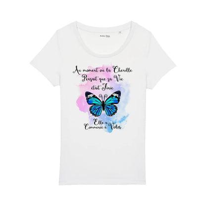 Damen - Shirt „Butterfly Transformation“ aus Bio - Baumwolle • Esoterische Glücksbringer von HalloGeschenk.de