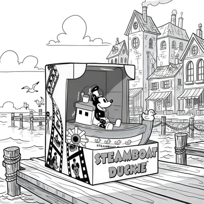 Mickey mouse figurine with steamboat duckie in a filmstrip collectible box official product von celebriducks