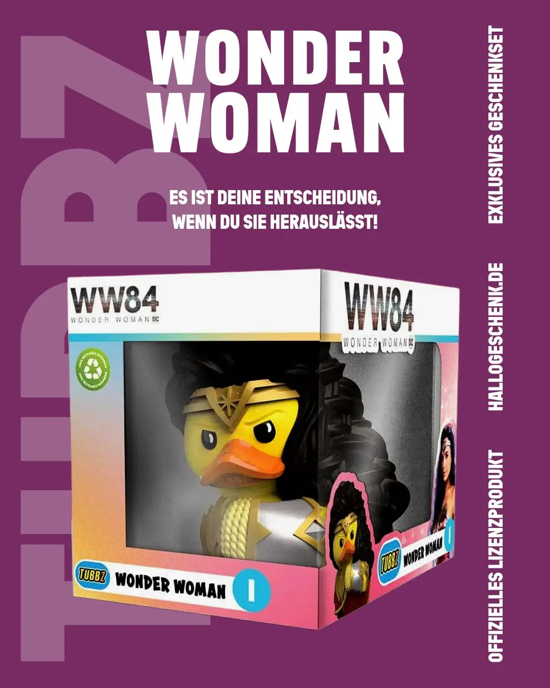 DC Comics TUBBZ – Wonder Woman (Boxed Edition ca. 10 cm) inkl. Schlüsselanhänger - Badeenten