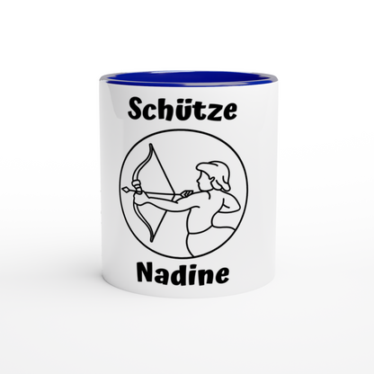 Mit 3D-Vorschau: 12 Sternzeichen mittig mit Name + personalisierten Sprüchen • zweifarbige Tasse