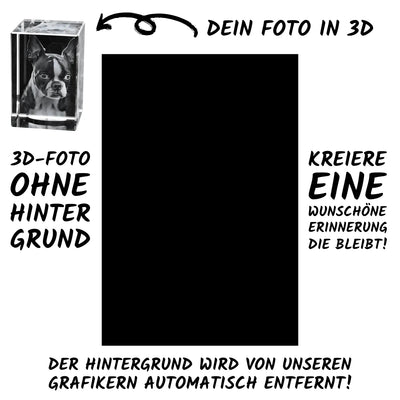 Klarer acrylwürfel mit schwarz-weißer 3d-porträtlasergravur eines boston terriers personalisierbares fotogeschenk