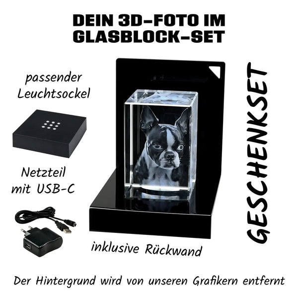 Dein 3D-Foto im Glasblock-Set (Hochkant) • 90x60x60 mm • Lasergravur (personalisierbare Fotogeschenke) - 3D Foto
