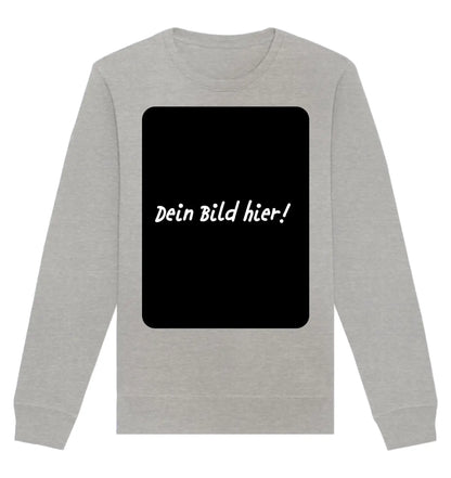 light grau long-sleeved Sweatshirt mit schwarz patch und weiß dein bild hier Text aus der statement collection