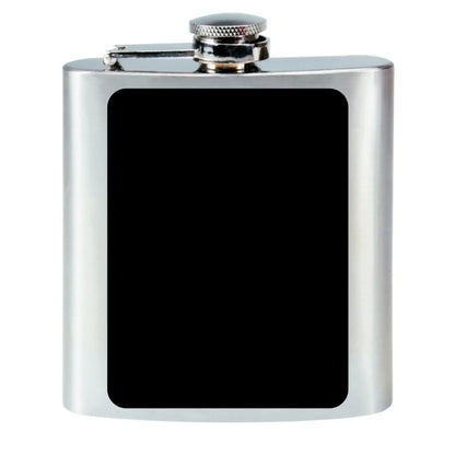 Silberne edelstahlflasche mit schwarzem rechteckigem panel und strukturierter schraubkappe aus der statement-collection