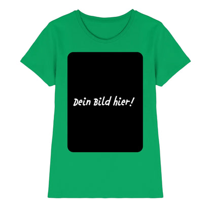 Grünes damen kurzarmshirt mit schwarzem rechteck und weißem dein bild hier text aus der statement collection