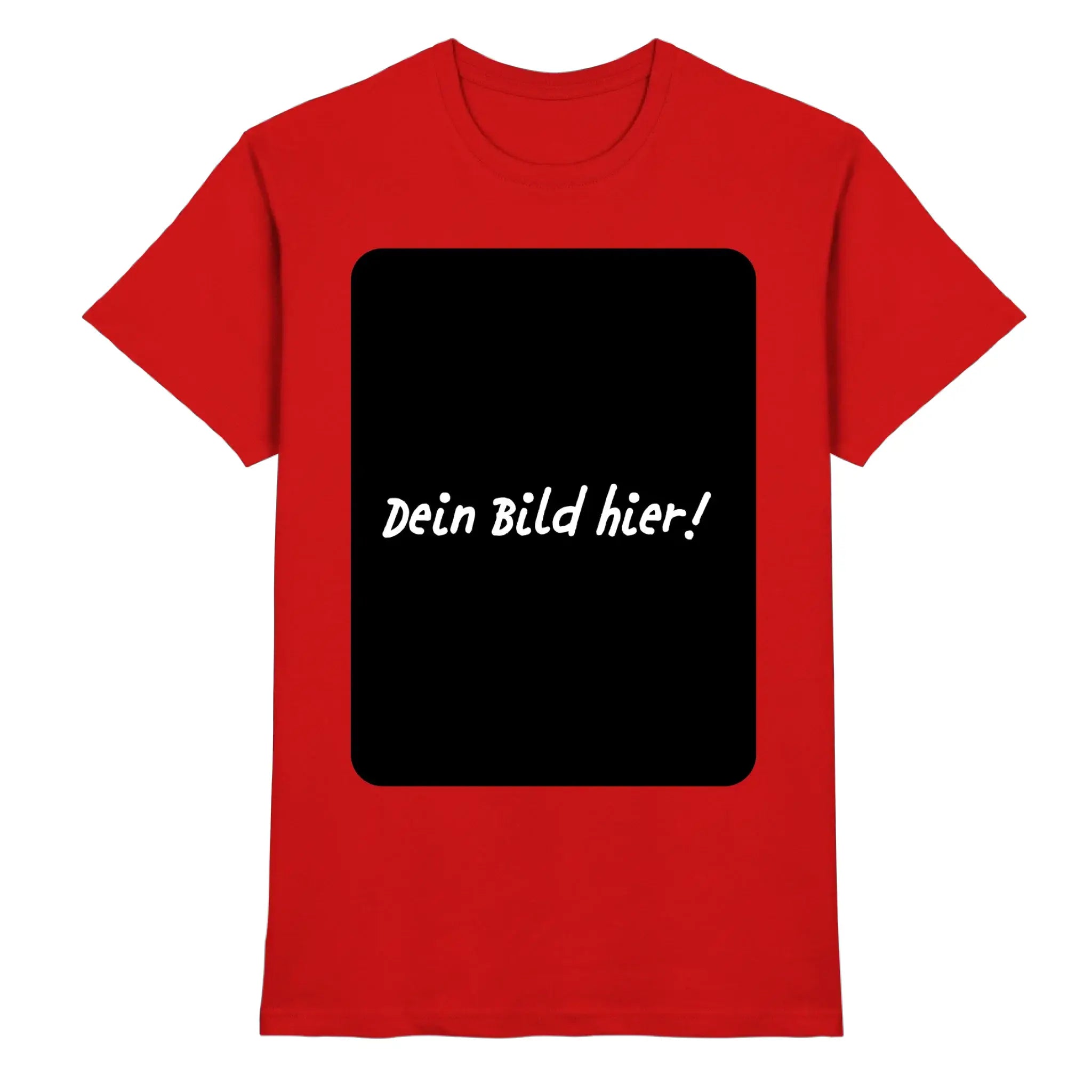 Rotes baumwoll t shirt mit schwarzem rechteckigem patch und weißem text aus der statement collection