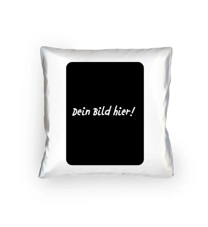 Weißer dekorativer kissenbezug mit schwarzem rechteck und weißem dein bild hier text aus der statement collection