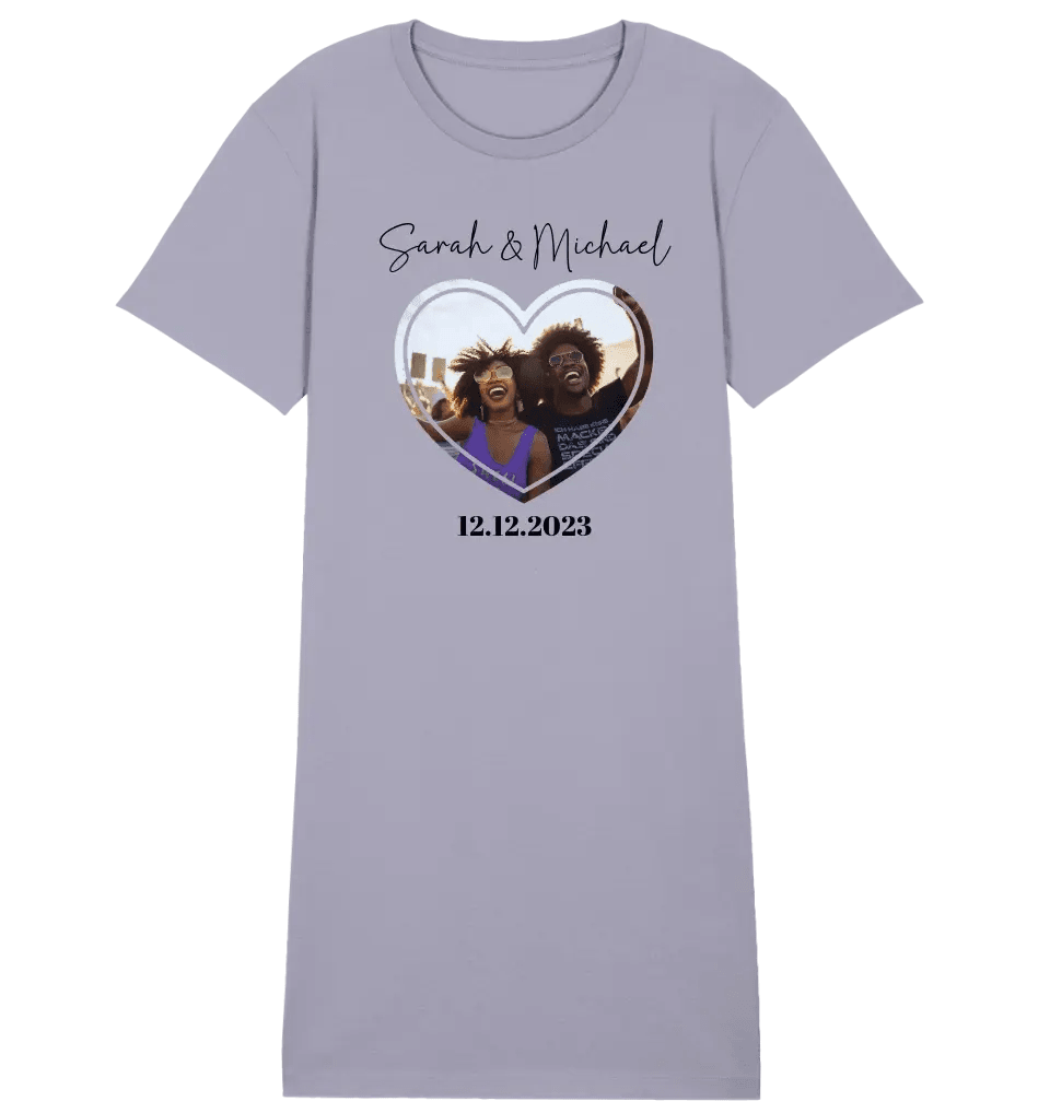 Dein Bild im "Couple - Herz" - Design • Ladies Premium T - Shirt Kleid aus Bio - Baumwolle S - 2XL - HalloGeschenk.de #geschenkideen# #personalisiert# #geschenk#