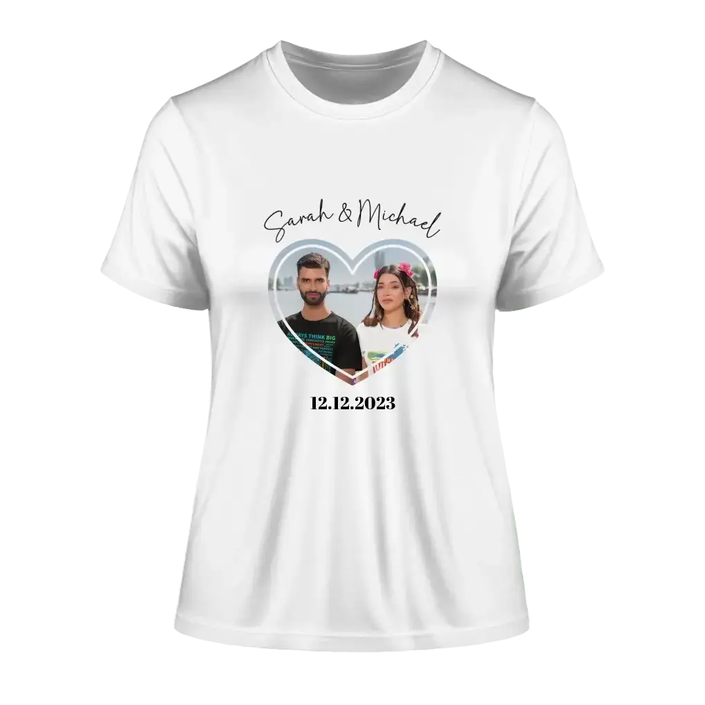 Dein Bild im "Couple-Herz"-Design - Ladies Premium T-Shirt XS-2XL aus Bio-Baumwolle für Damen