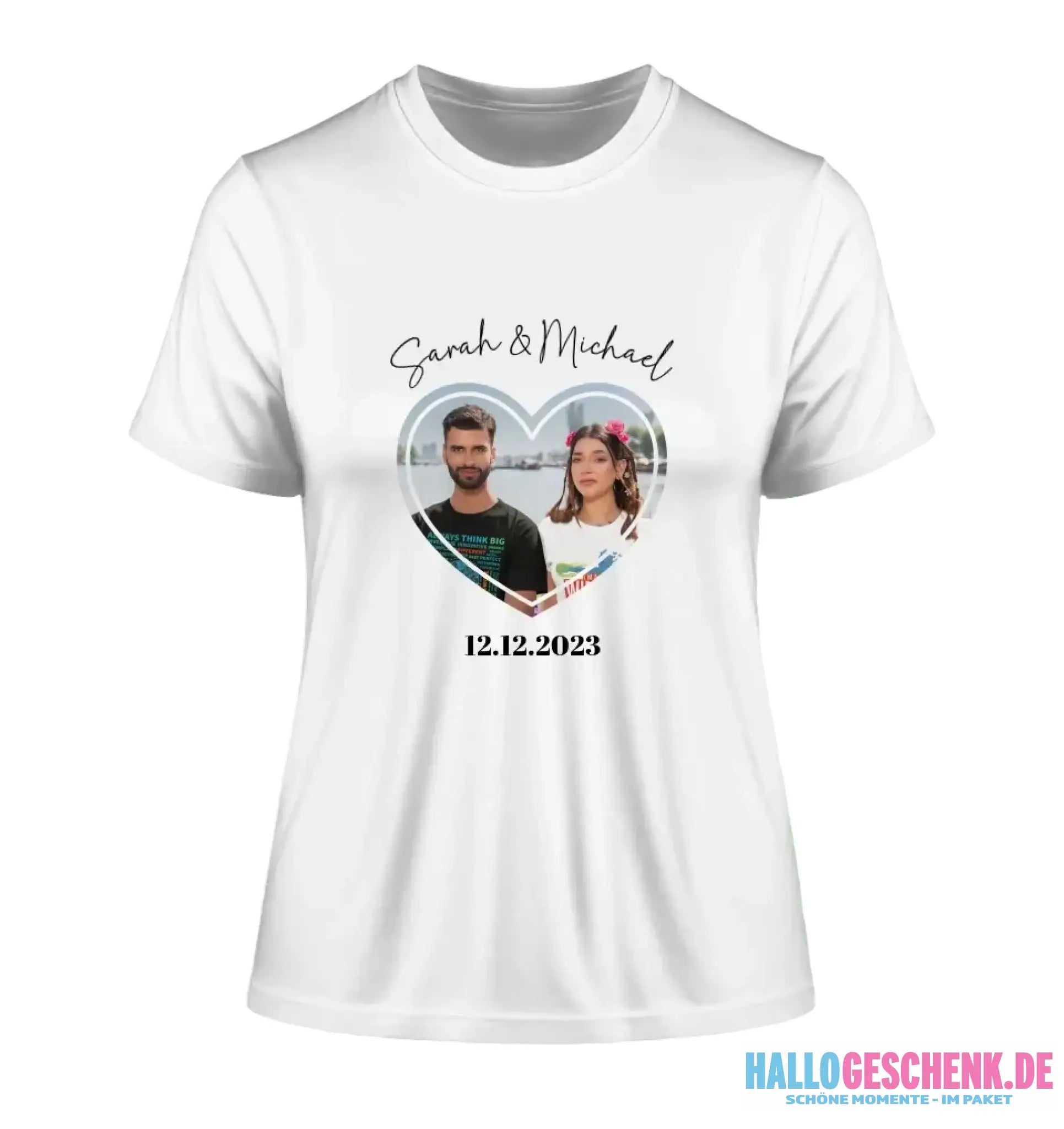 Dein Bild im "Couple-Herz"-Design - Ladies Premium T-Shirt XS-2XL aus Bio-Baumwolle für Damen