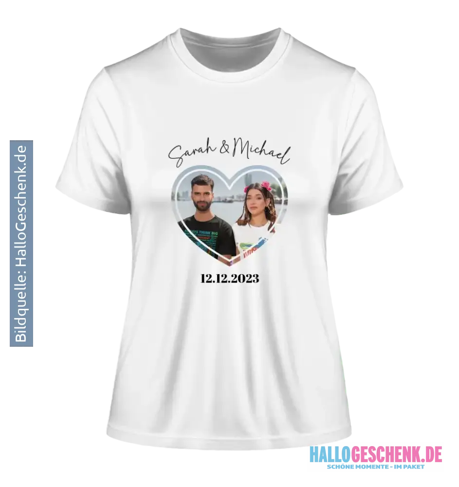 Dein Bild im "Couple-Herz"-Design - Ladies Premium T-Shirt XS-2XL aus Bio-Baumwolle für Damen