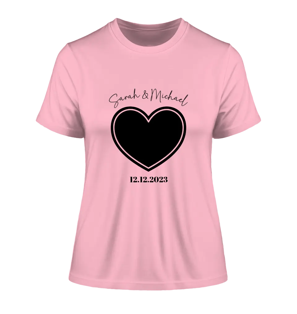Dein Bild im "Couple - Herz" - Design - Ladies Premium T - Shirt XS - 2XL aus Bio - Baumwolle für Damen - HalloGeschenk.de #geschenkideen# #personalisiert# #geschenk#