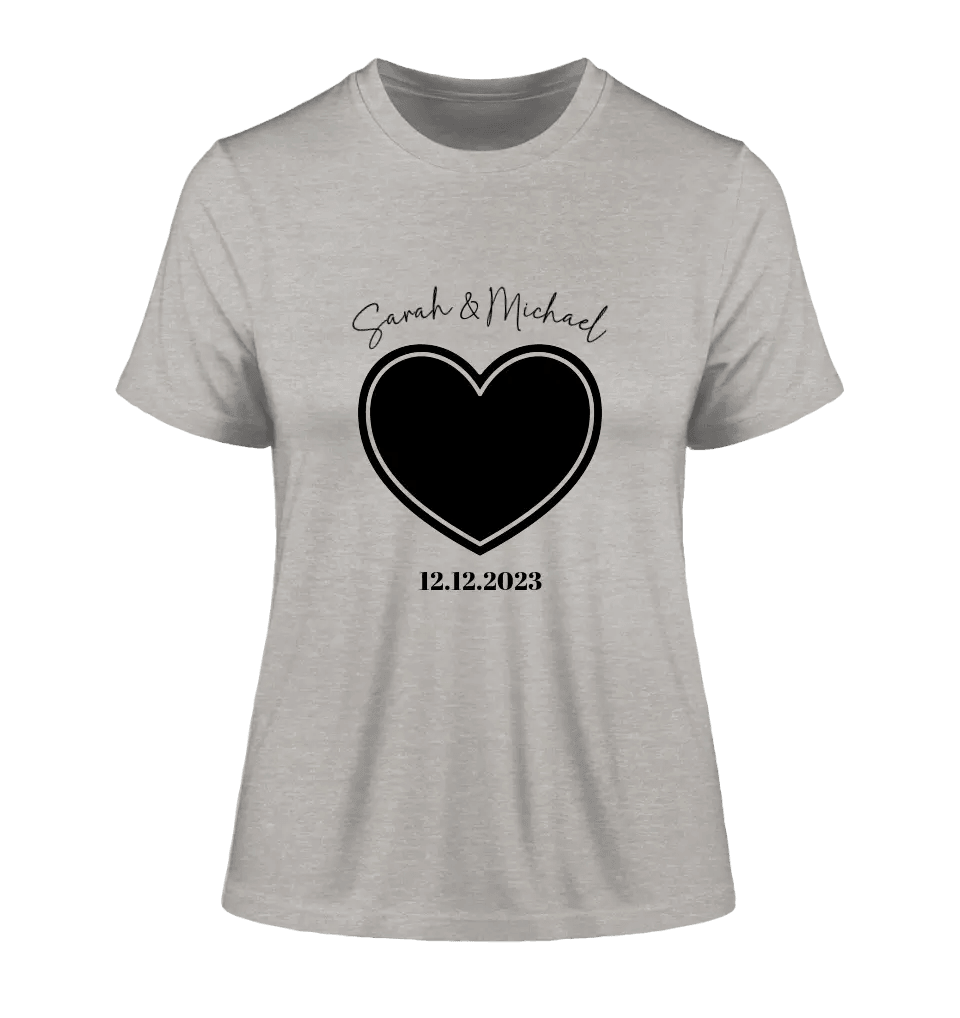 Dein Bild im "Couple - Herz" - Design - Ladies Premium T - Shirt XS - 2XL aus Bio - Baumwolle für Damen - HalloGeschenk.de #geschenkideen# #personalisiert# #geschenk#
