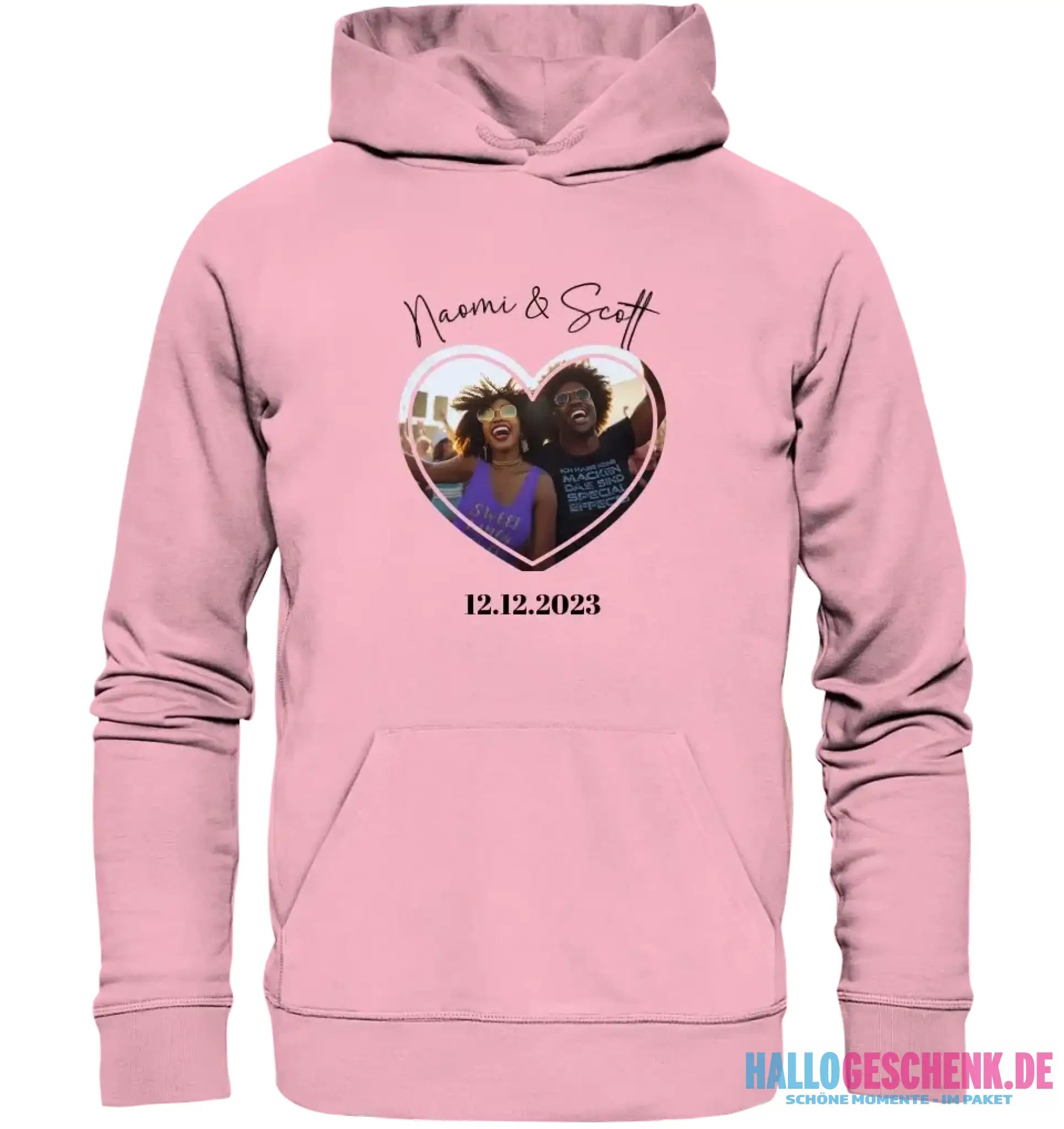 Dein Bild im "Couple-Herz"-Design • Unisex Premium Hoodie XS-5XL aus Bio-Baumwolle für Damen & Herren
