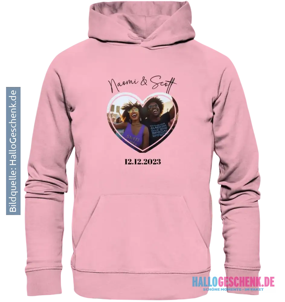 Dein Bild im "Couple-Herz"-Design • Unisex Premium Hoodie XS-5XL aus Bio-Baumwolle für Damen & Herren