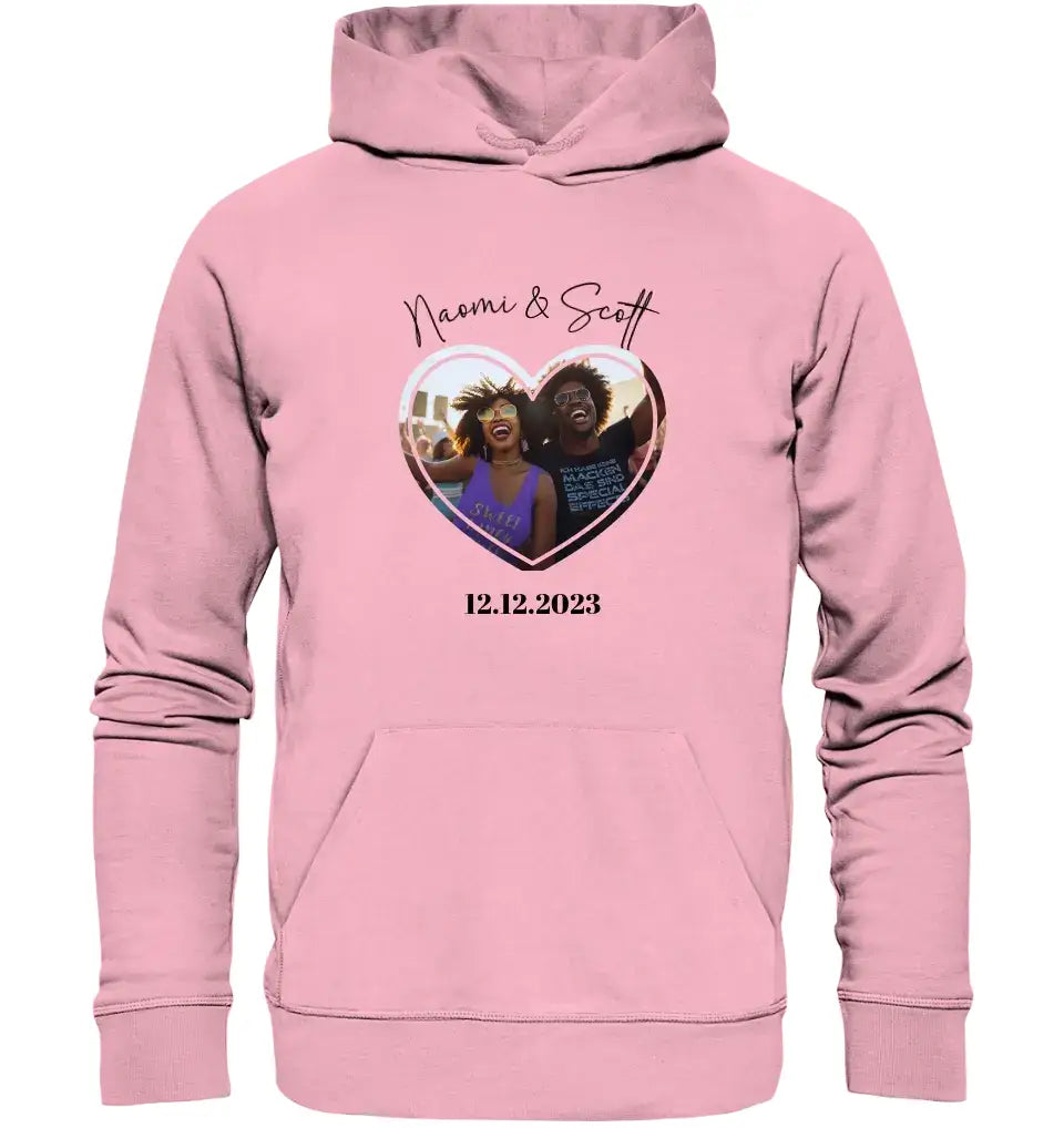 Dein Bild im "Couple-Herz"-Design • Unisex Premium Hoodie XS-5XL aus Bio-Baumwolle für Damen & Herren