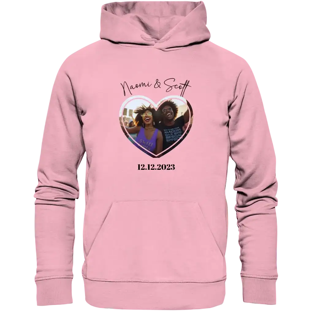 Dein Bild im "Couple-Herz"-Design • Unisex Premium Hoodie XS-5XL aus Bio-Baumwolle für Damen & Herren