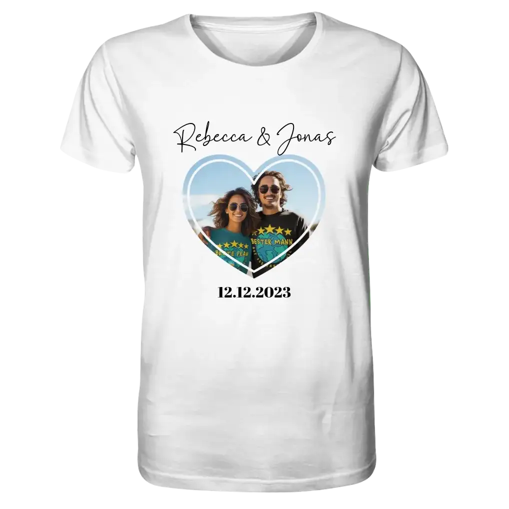 Dein Bild im "Couple-Herz"-Design - Unisex Premium T-Shirt XS-5XL aus Bio-Baumwolle für Damen & Herren