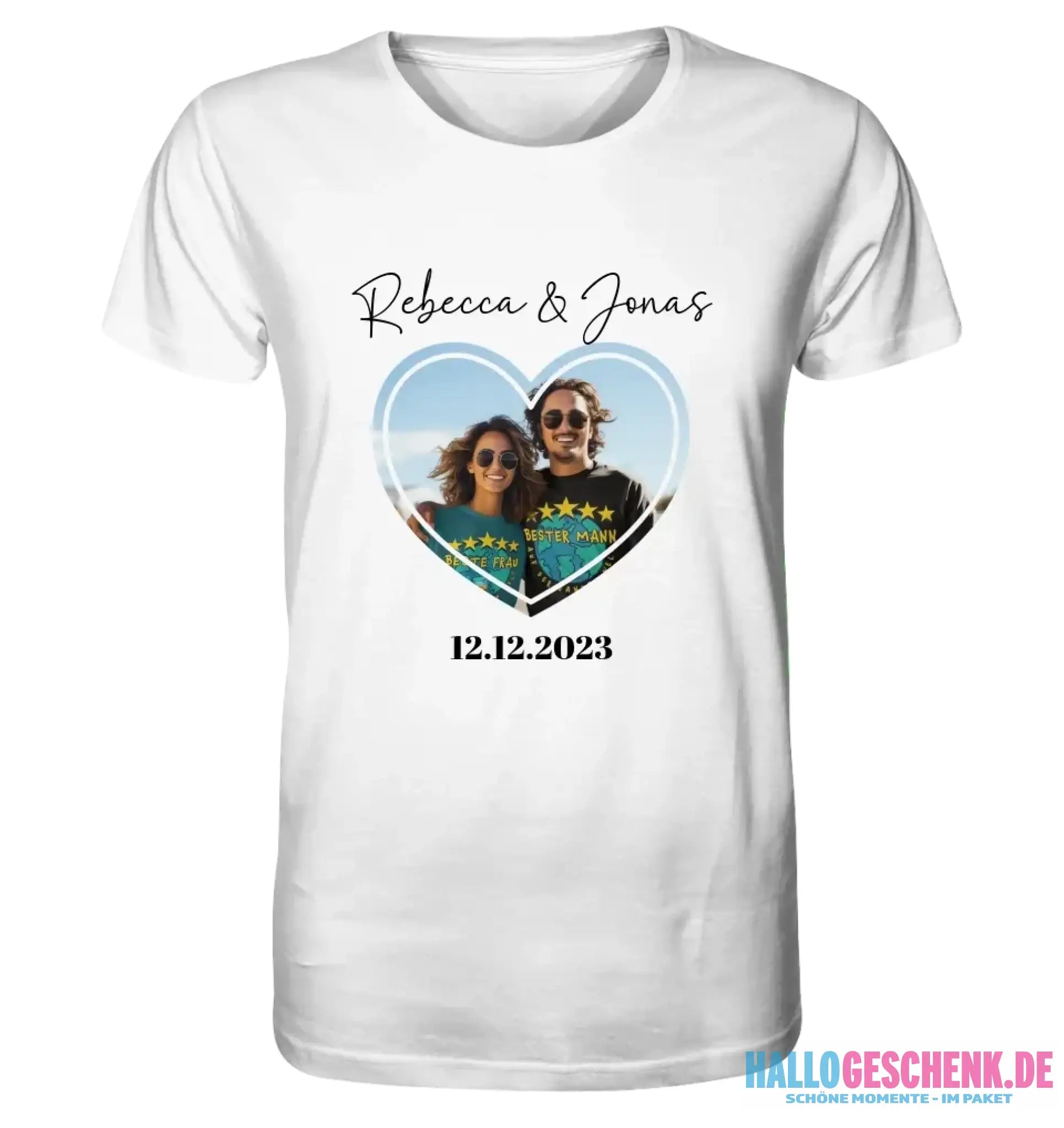 Dein Bild im "Couple-Herz"-Design - Unisex Premium T-Shirt XS-5XL aus Bio-Baumwolle für Damen & Herren