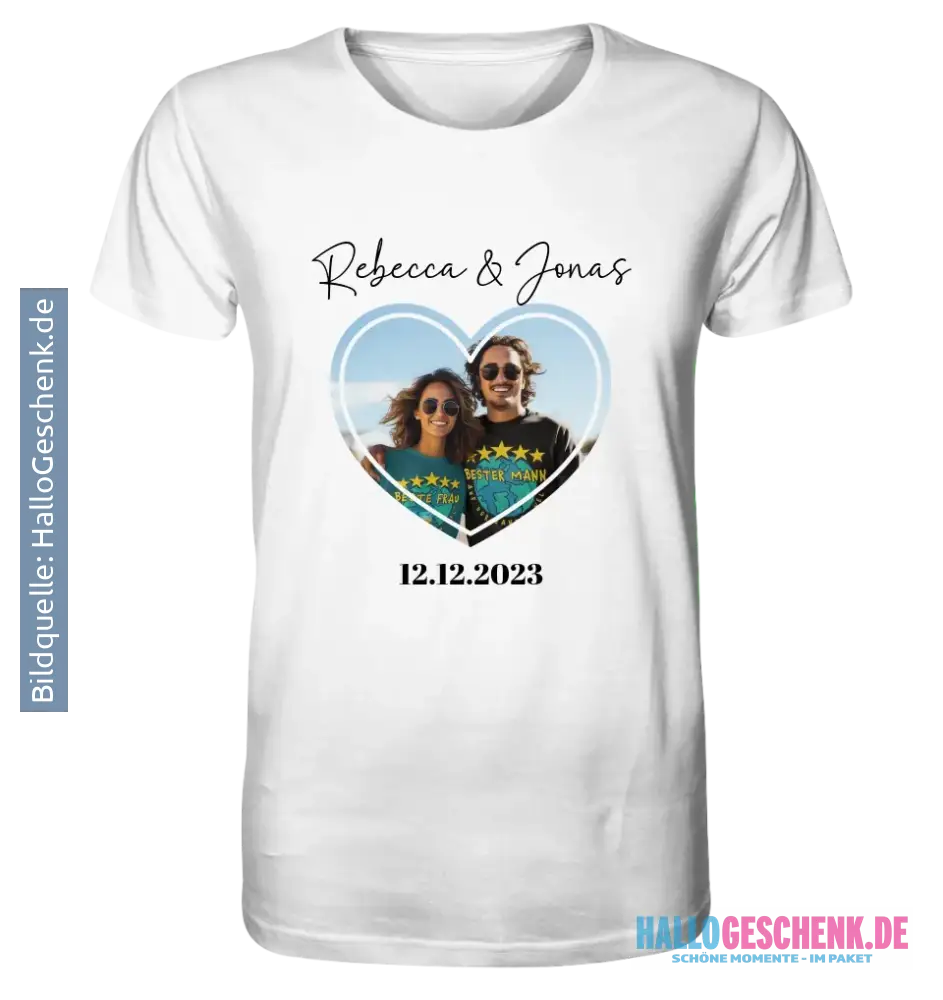 Dein Bild im "Couple-Herz"-Design - Unisex Premium T-Shirt XS-5XL aus Bio-Baumwolle für Damen & Herren