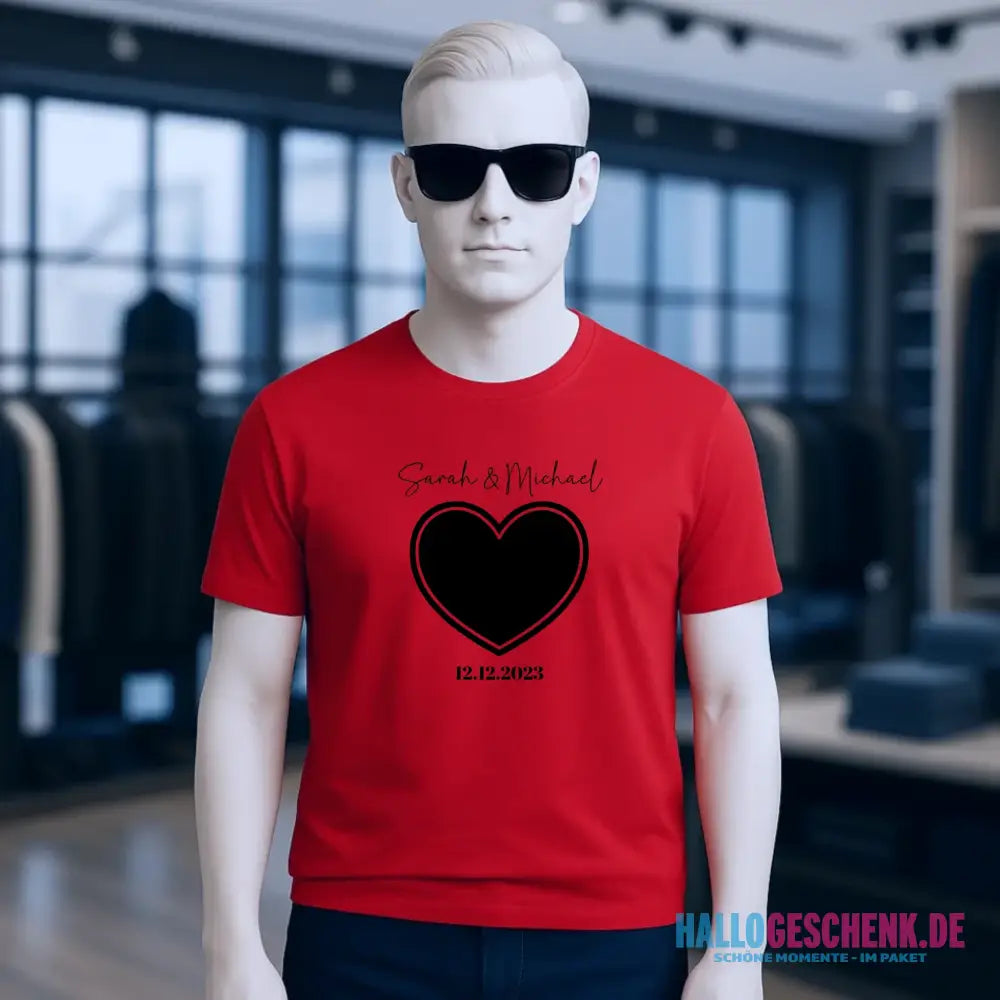 Dein Bild im "Couple-Herz"-Design - Unisex Premium T-Shirt XS-5XL aus Bio-Baumwolle für Damen & Herren