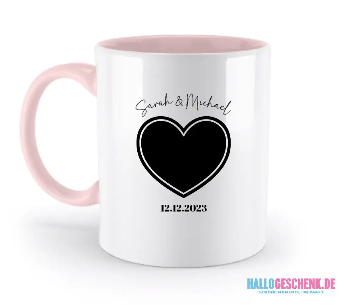Dein Bild im "Couple-Herz"-Design - zweifarbige Tasse