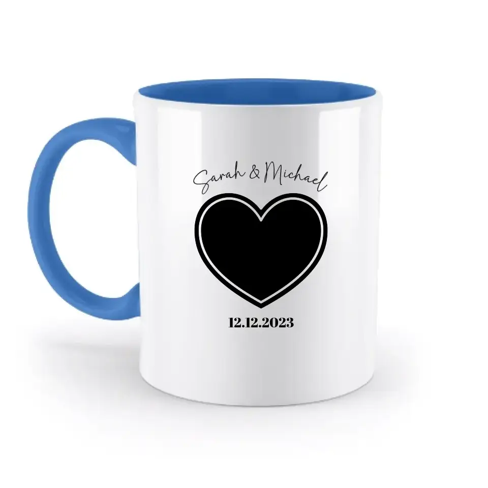 Dein Bild im "Couple-Herz"-Design - zweifarbige Tasse