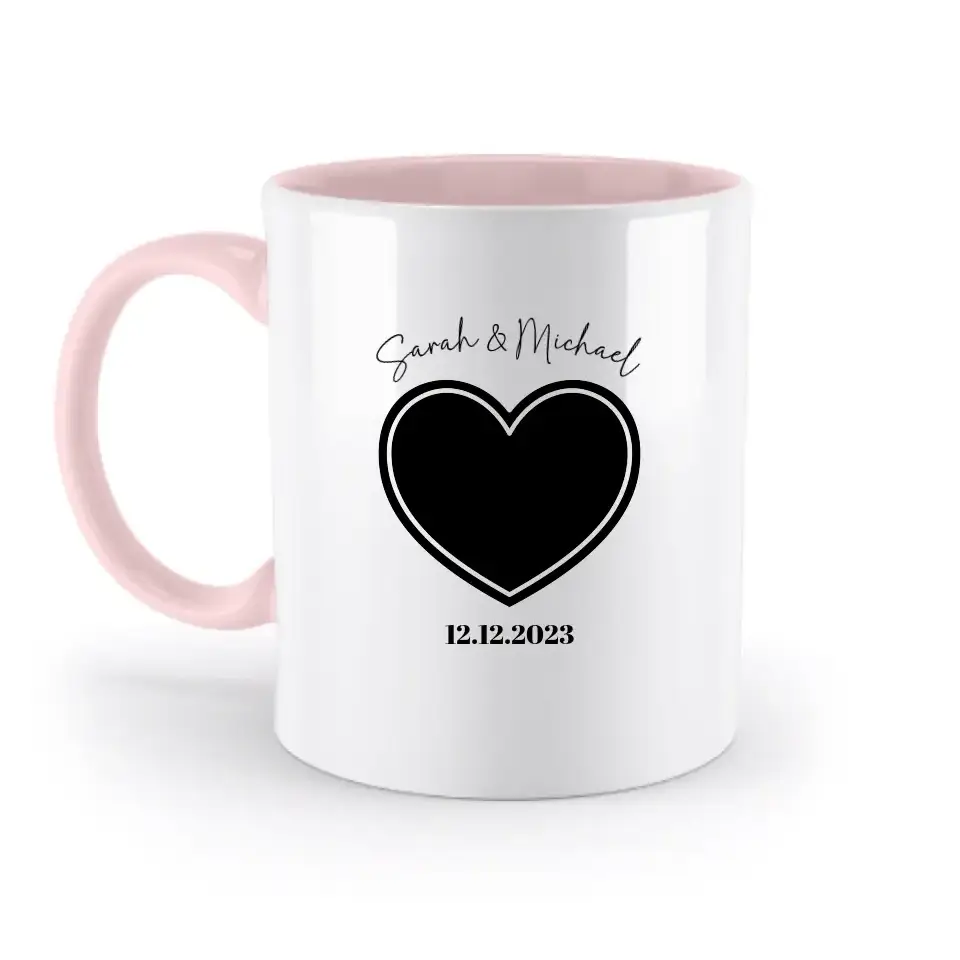 Dein Bild im "Couple-Herz"-Design - zweifarbige Tasse
