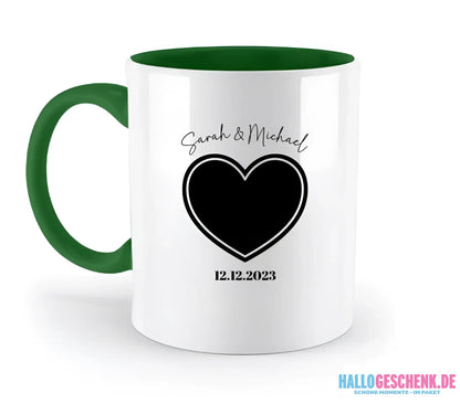 Dein Bild im "Couple-Herz"-Design - zweifarbige Tasse