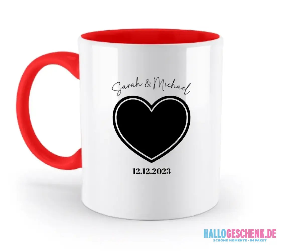 Dein Bild im "Couple-Herz"-Design - zweifarbige Tasse
