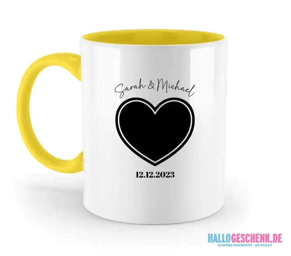 Dein Bild im "Couple-Herz"-Design - zweifarbige Tasse