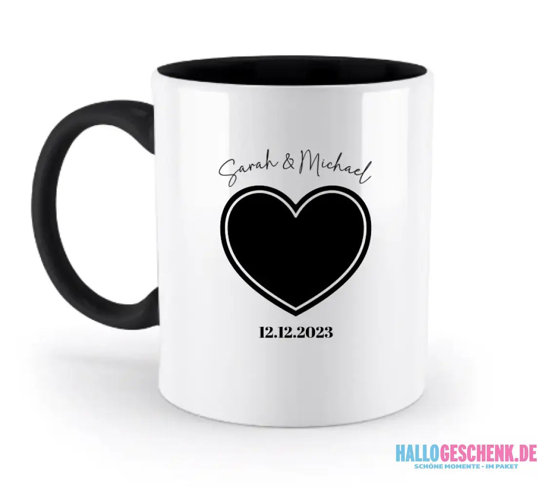 Dein Bild im "Couple-Herz"-Design - zweifarbige Tasse