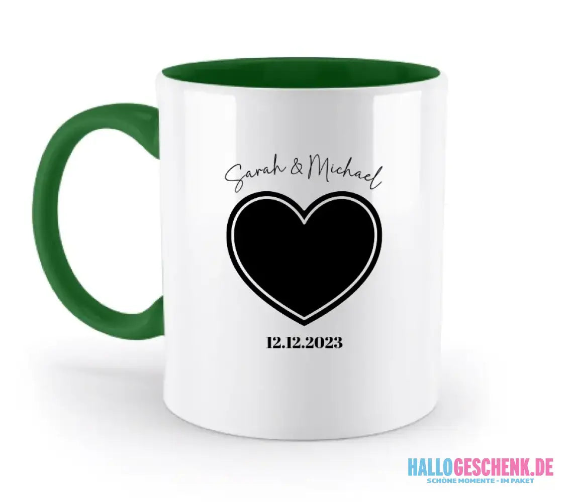 Dein Bild im "Couple-Herz"-Design - zweifarbige Tasse