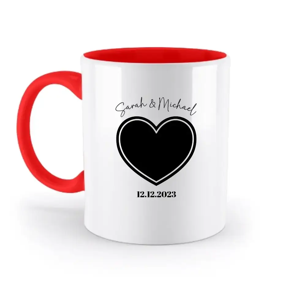 Dein Bild im "Couple-Herz"-Design - zweifarbige Tasse